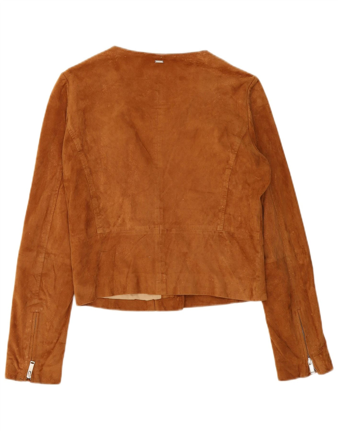 IKKS Womens Crop Suede Jacket UK 10 Small Brown Leather