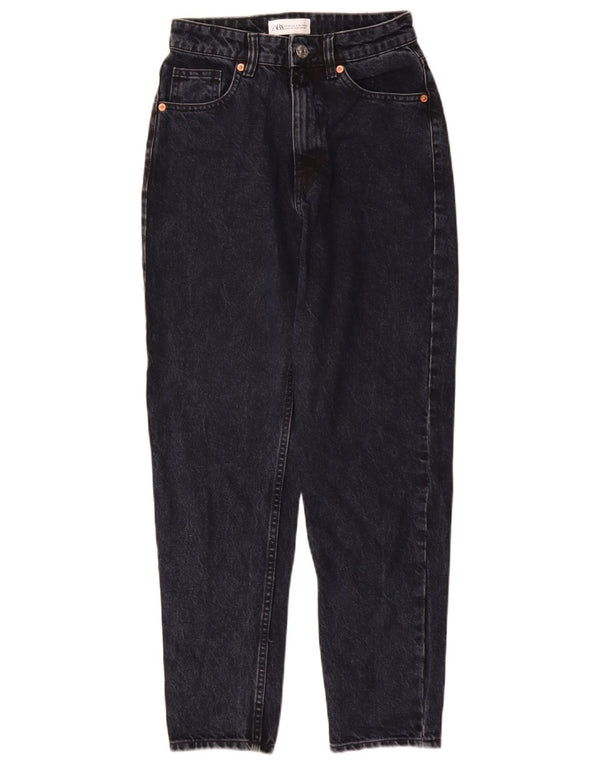 Zara Damen High Waist Tapered Jeans EU 34 2XS W24 L28 Marineblaue Baumwolle