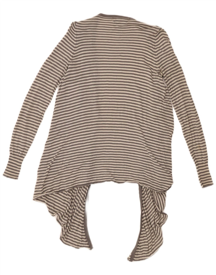 Zara Damen Longline Asymmetric Cardigan Pullover UK 12 Mittelgrau gestreift