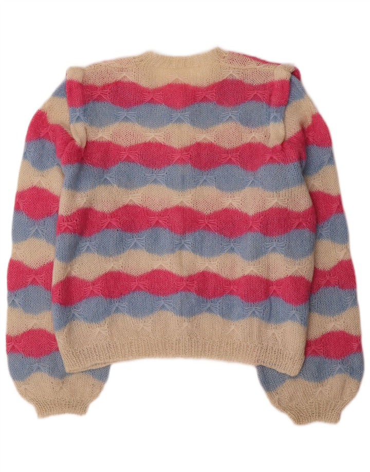 VINTAGE Womens Crop Oversized Cardigan Sweater UK 16 Large Pink Striped