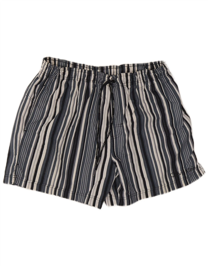 Calvin Klein Herren-Badeshorts, groß, blau gestreift, Polyester