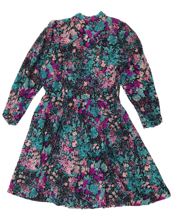 Vintage Womens Long Sleeve A-Line Dress UK 12 Medium Multicoloured Floral