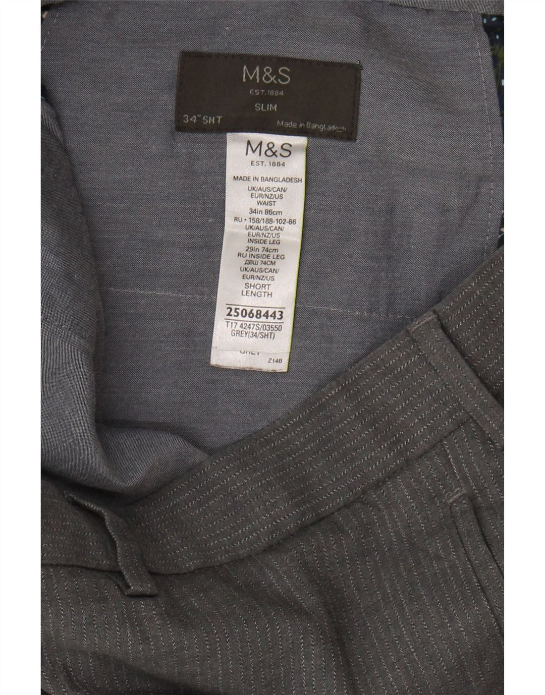 MARKS & SPENCER Mens Slim Suit Trousers W34 L25 Grey Pinstripe Polyester