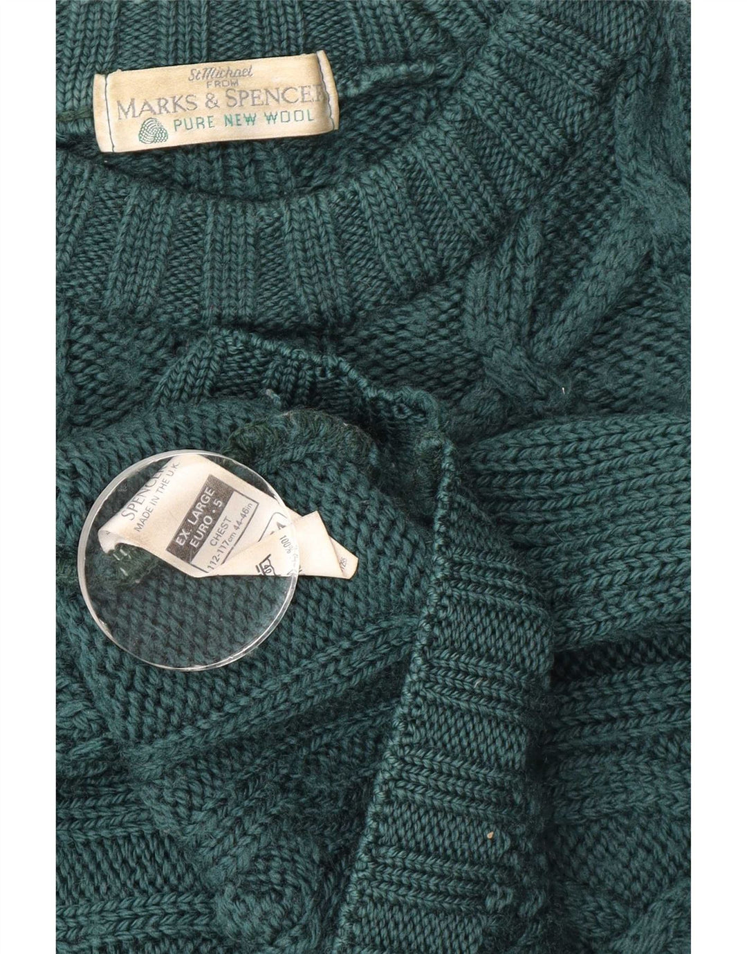 Marks & Spencer Herren-Pullover mit Rundhalsausschnitt, XL, grüne Schurwolle
