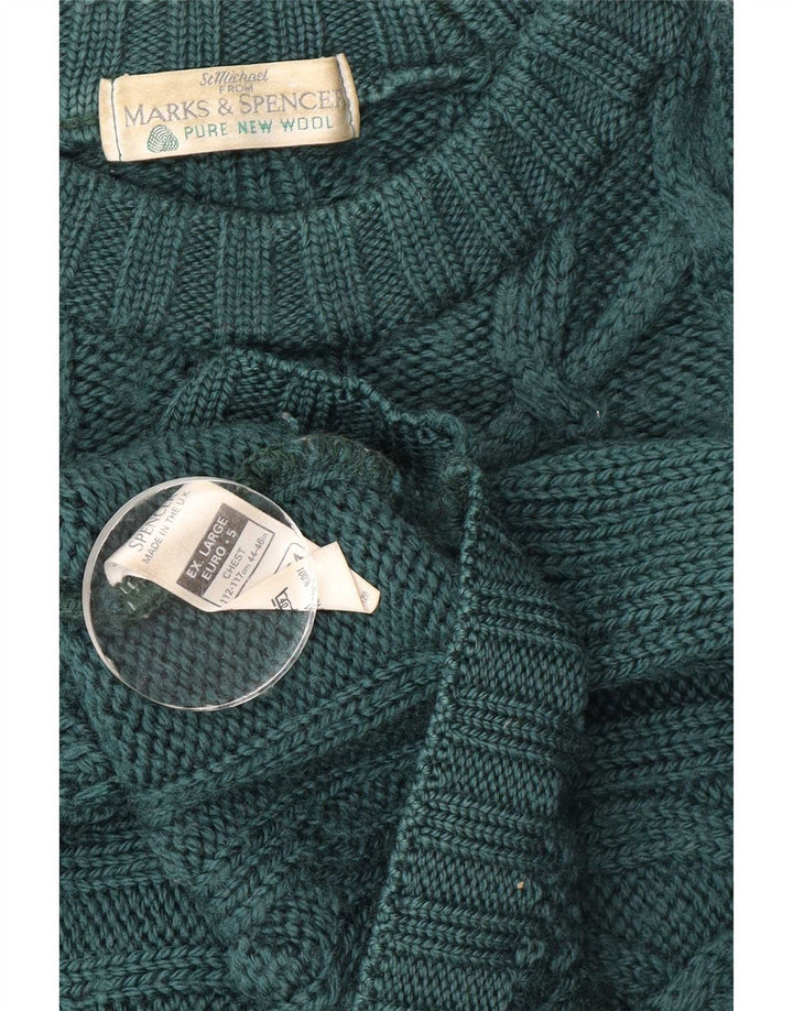 Marks & Spencer Herren-Pullover mit Rundhalsausschnitt, XL, grüne Schurwolle