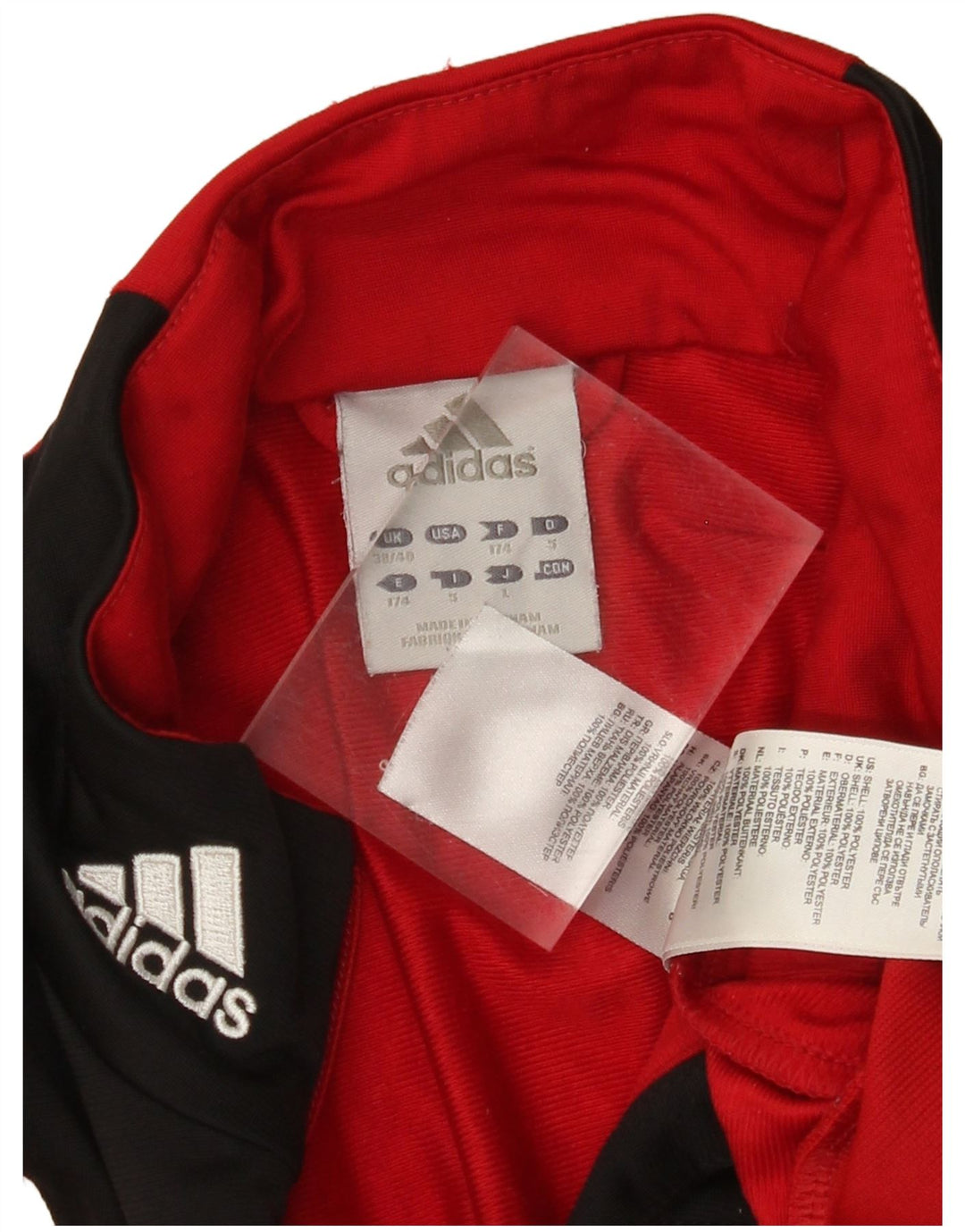 ADIDAS Herren-Trainingsanzug-Oberteiljacke UK 38/40 Mittelrotes Colourblock-Polyester