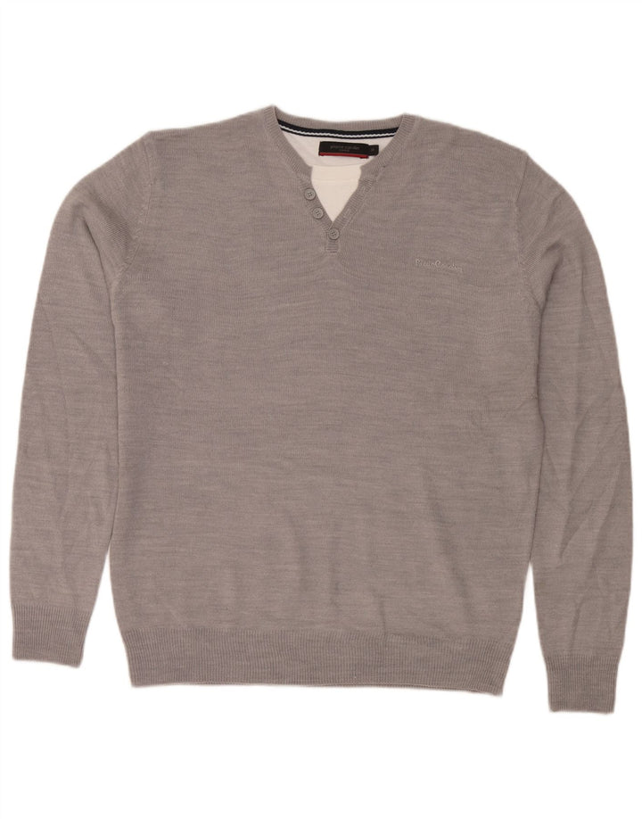 Pierre Cardin Herren-Pullover mit Rundhalsausschnitt, mittelgraues Acryl
