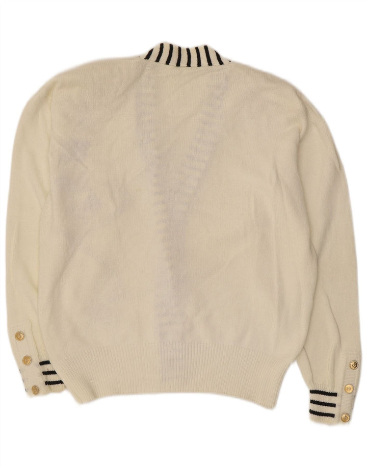 Vintage Damen Grafischer Cardigan Pullover EU 40/42 Mittelweiße Baumwolle