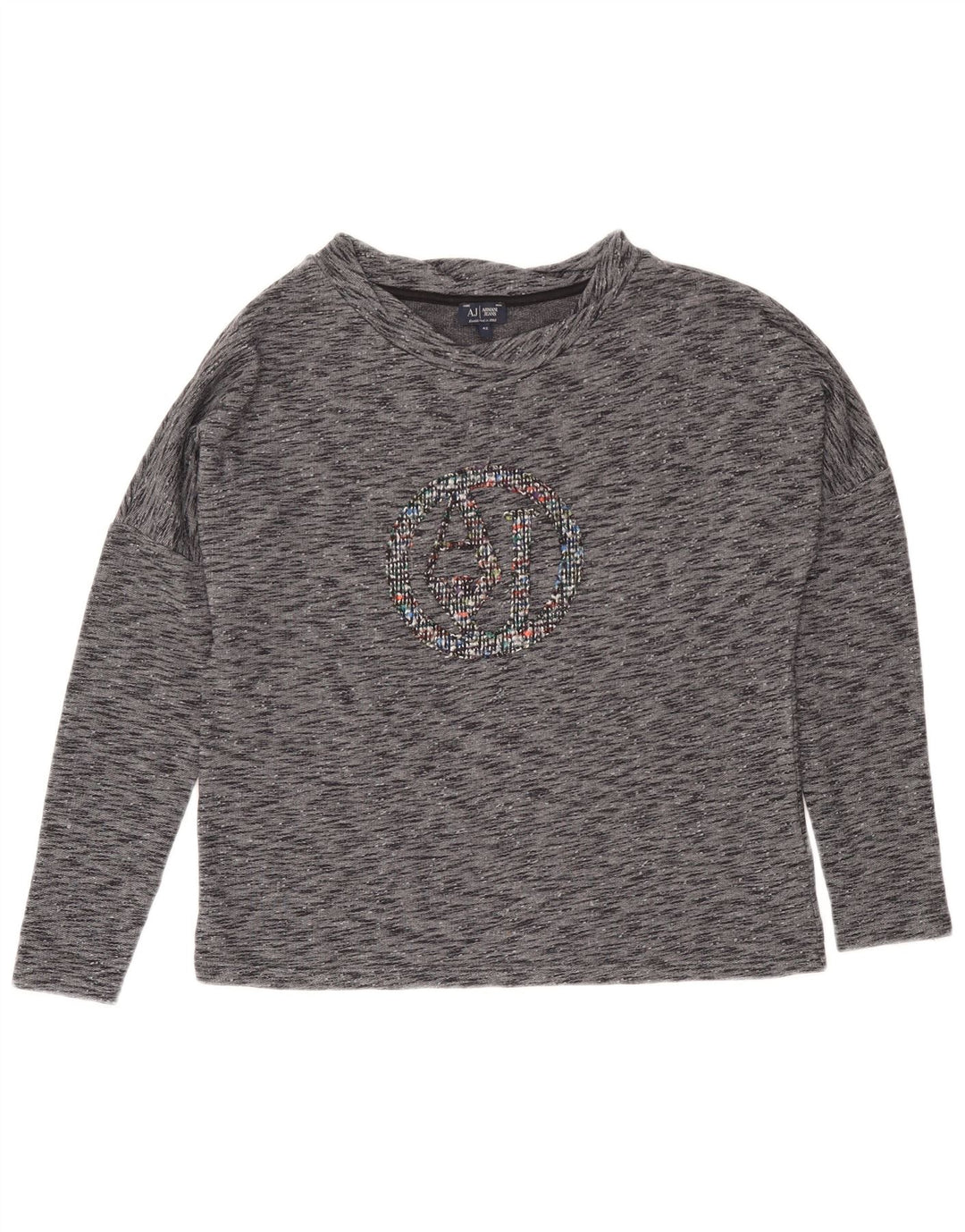 Armani Jeans Damen Graphic Top Langarm IT 42 Mittelgrau meliert