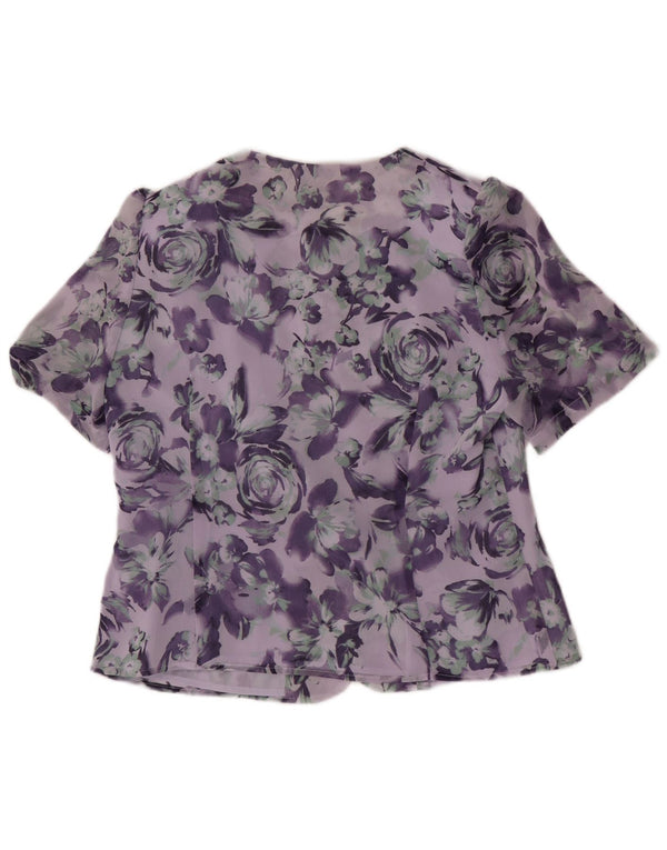 Eastex Womens Short Sleeve Shirt Blouse UK 10 Small Purple Floral Polyester