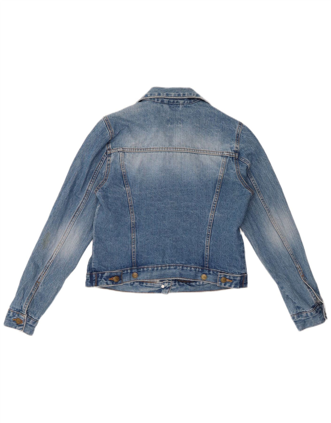 VINTAGE Damen Crop Jeansjacke UK 14 Große blaue Baumwolle