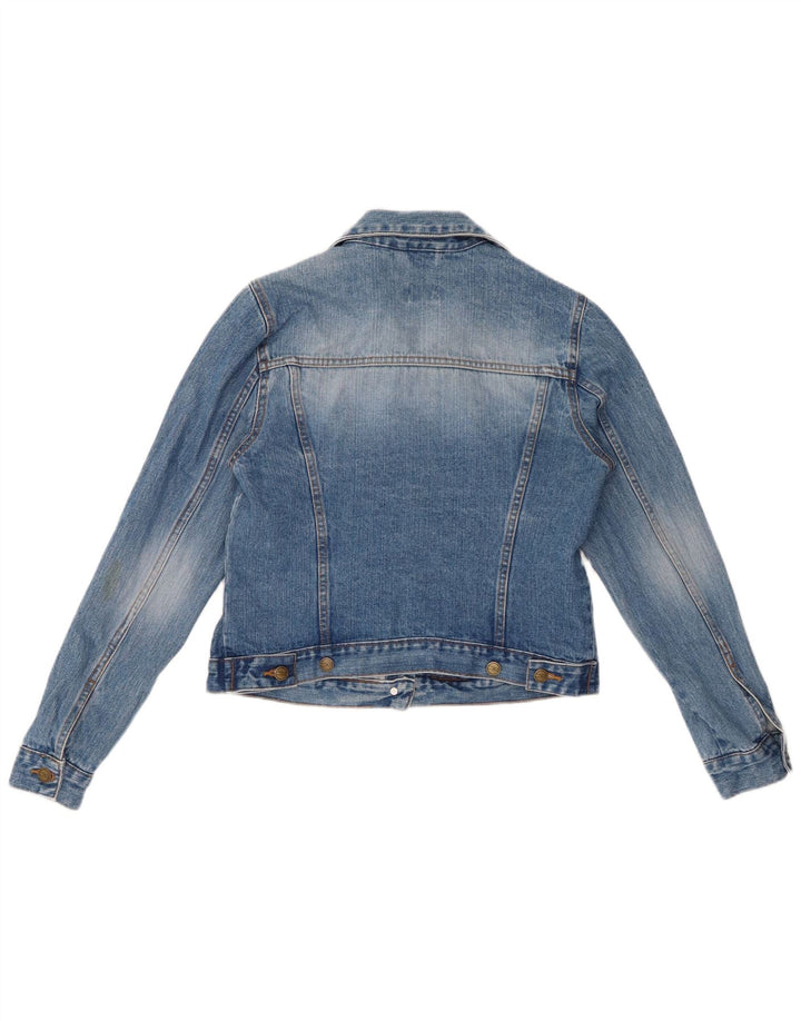 VINTAGE Damen Crop Jeansjacke UK 14 Große blaue Baumwolle