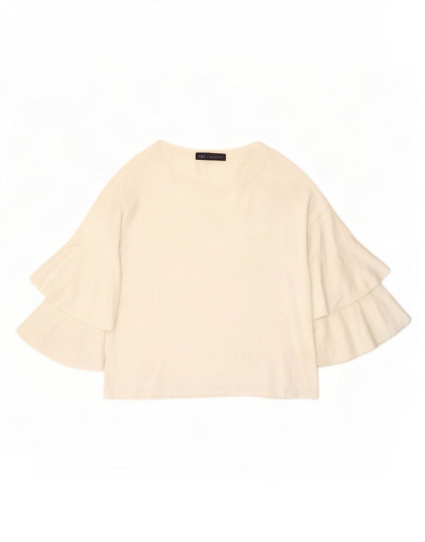 Marks & Spencer Damen Crop 3/4-Ärmel-Blusenoberteil UK 12 Medium Off White