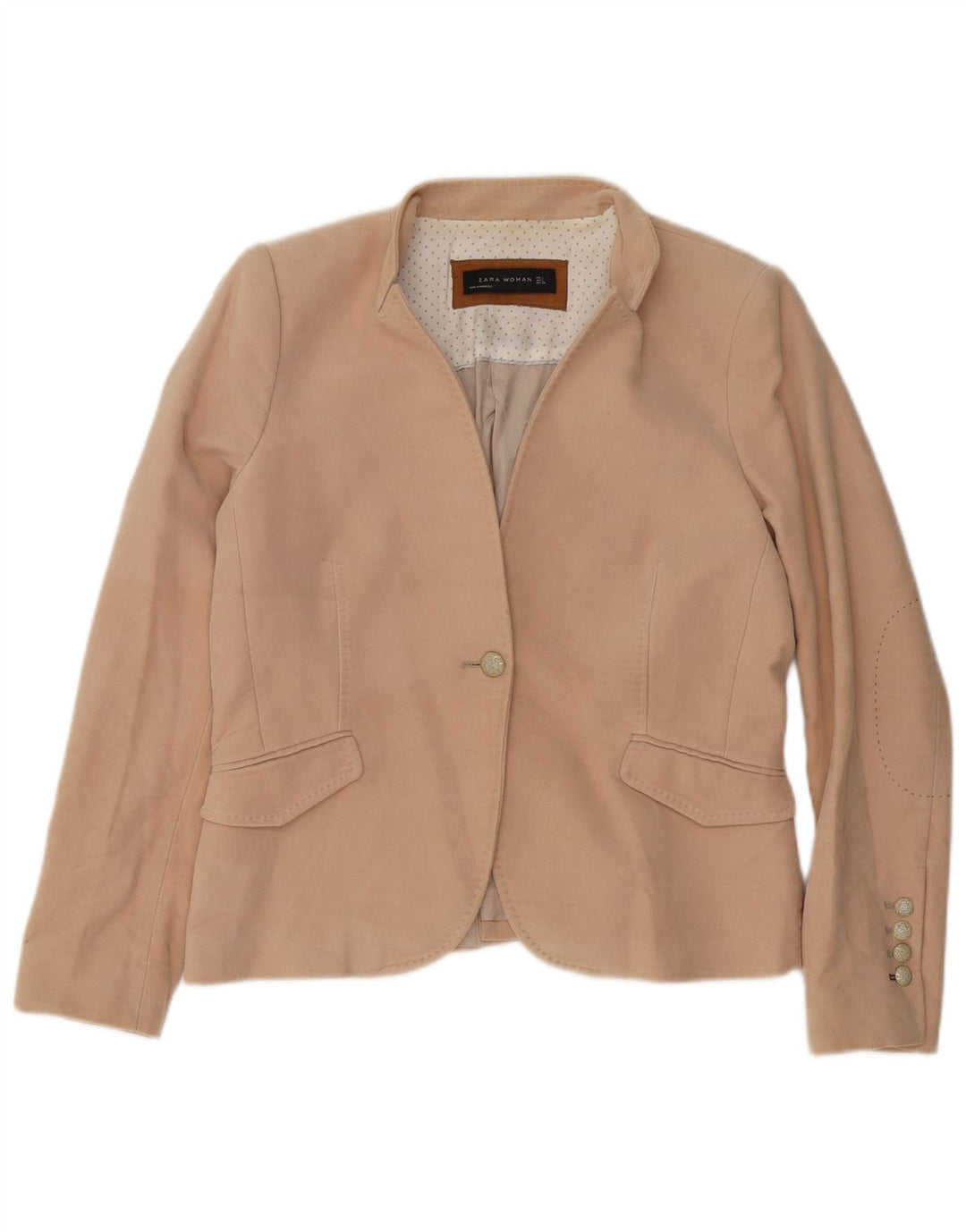 Zara Damen 1-Knopf-Blazerjacke UK 14 Große beige Baumwolle