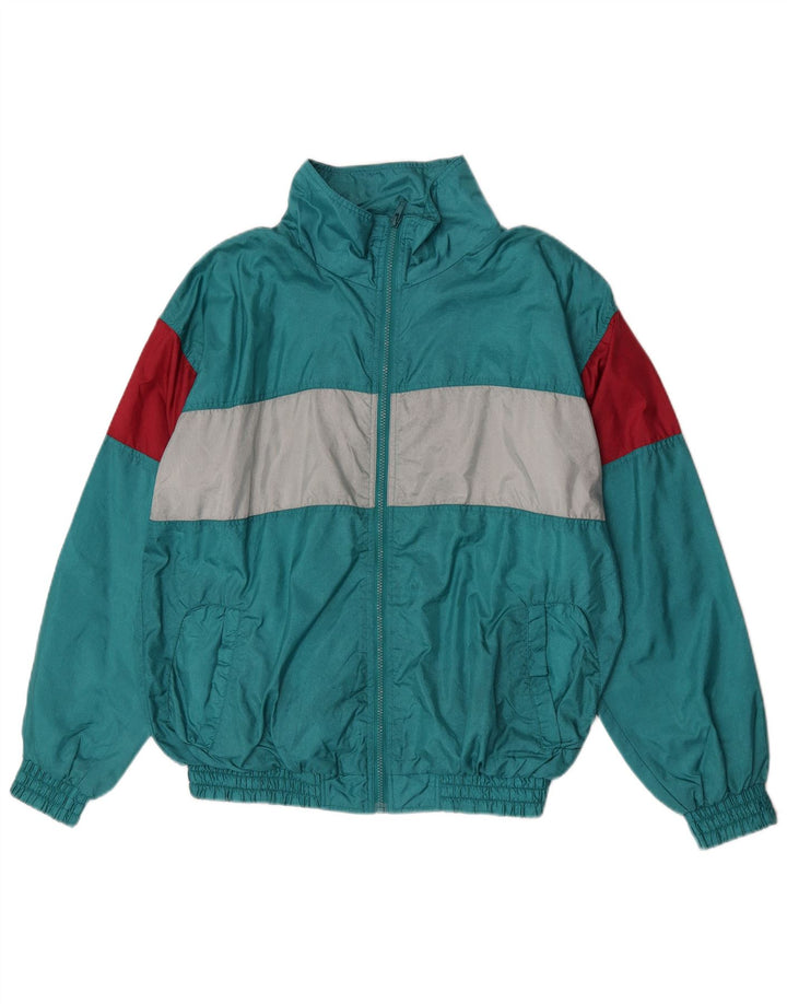 Vintage Herren-Trainingsanzug-Top-Jacke aus mittelgrünem Colourblock-Polyamid