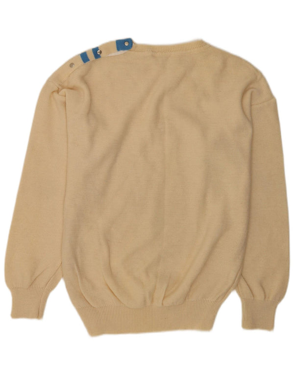 Vintage Mens Boat Neck Jumper Sweater Large Beige Cotton