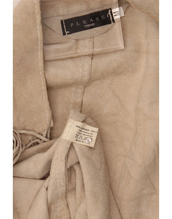 PLEASE Womens Suede Overcoat UK 12 Medium Beige Leather
