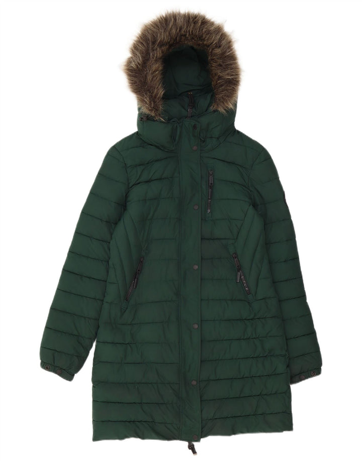 SUPERDRY Womens Hooded Padded Coat UK 8 Small Green Polyester