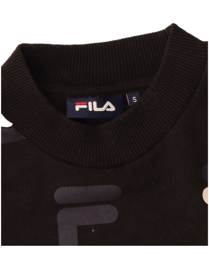 Fila Damen Übergroßer grafischer Crop-Sweatshirt-Pullover UK 10 Small Schwarz