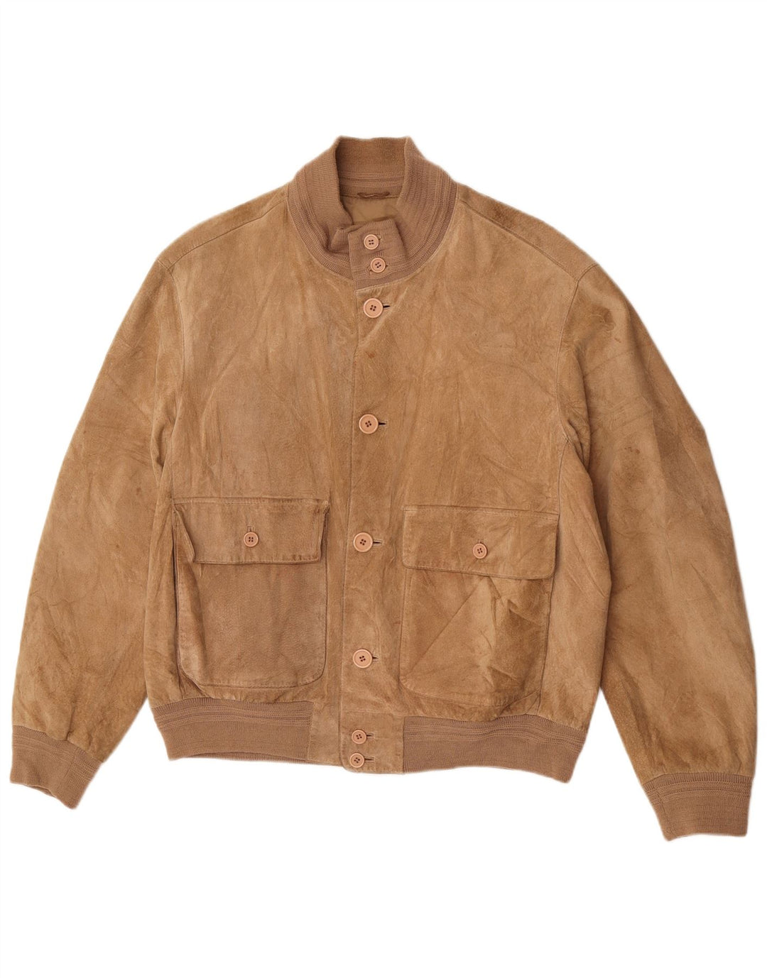 Vintage Herren Wildleder Bomberjacke EU 48 Medium Beige Leder