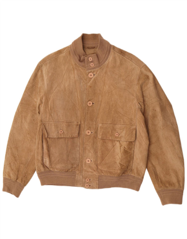 Vintage Herren Wildleder Bomberjacke EU 48 Medium Beige Leder