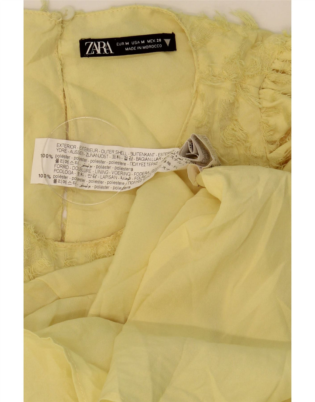 Zara Damen-Kleid mit abstraktem Muster, gestuft, UK 12, Mittelgelb, Polyester