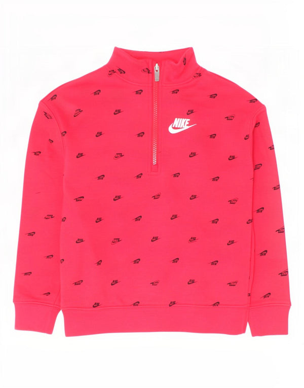 Nike Mädchen-Sweatshirt mit grafischem 1/4-Reißverschluss, 6–7 Jahre, Größe L, rote Baumwolle
