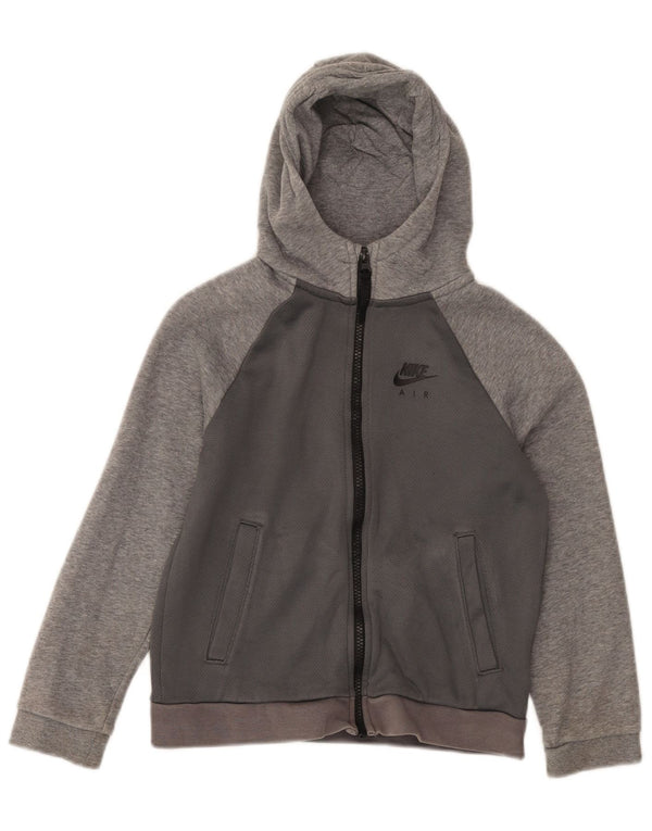 Nike Jungen-Kapuzenpullover mit Reißverschluss, 8–9 Jahre, Größe S, Grau, Colourblock-Baumwolle