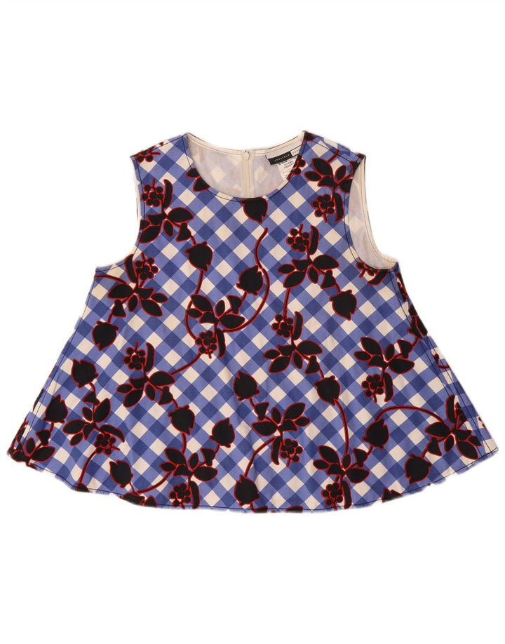 Sportmax Ärmelloses Damen-Blusenoberteil UK 12 Mittelblau mit Blumenmuster