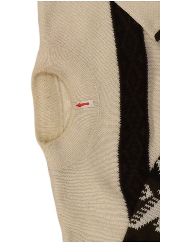 Vintage Herren Rollkragenpullover mit Grafik, groß, weiß, Fair Isle