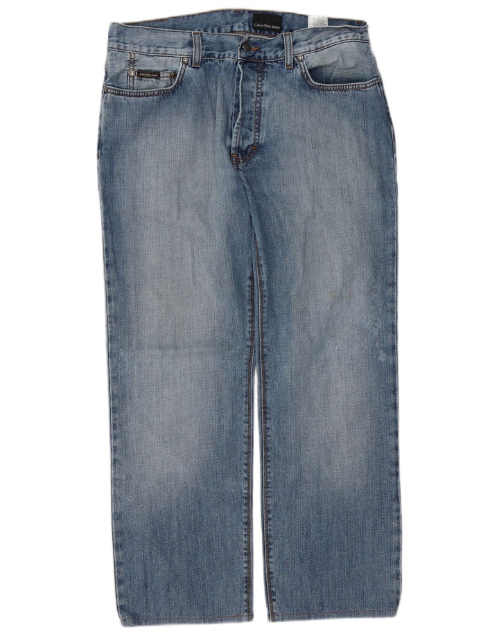 Calvin Klein Herren Distressed Straight Jeans W33 L27 Blaue Baumwolle