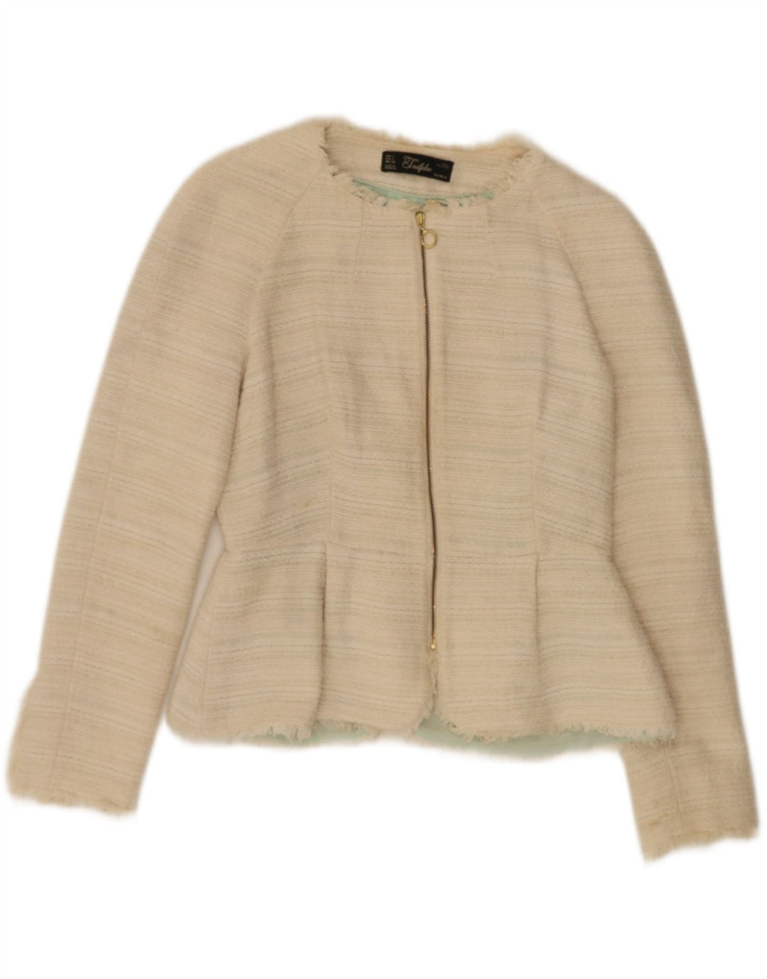 ZARA Womens Blazer Jacket UK 14 Large Beige Striped Vintage Zara and Second-Hand Zara from Messina Hembry 