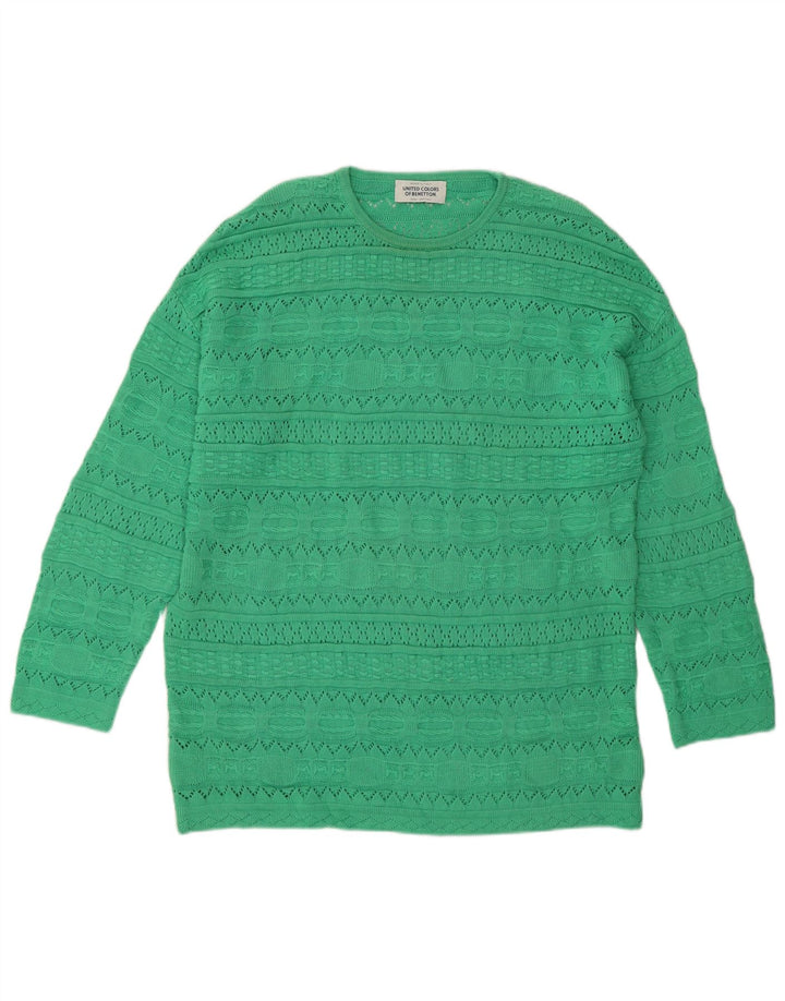 Benetton Damen Longline-Pullover mit Rundhalsausschnitt, Gr. 10, Größe S, Grün