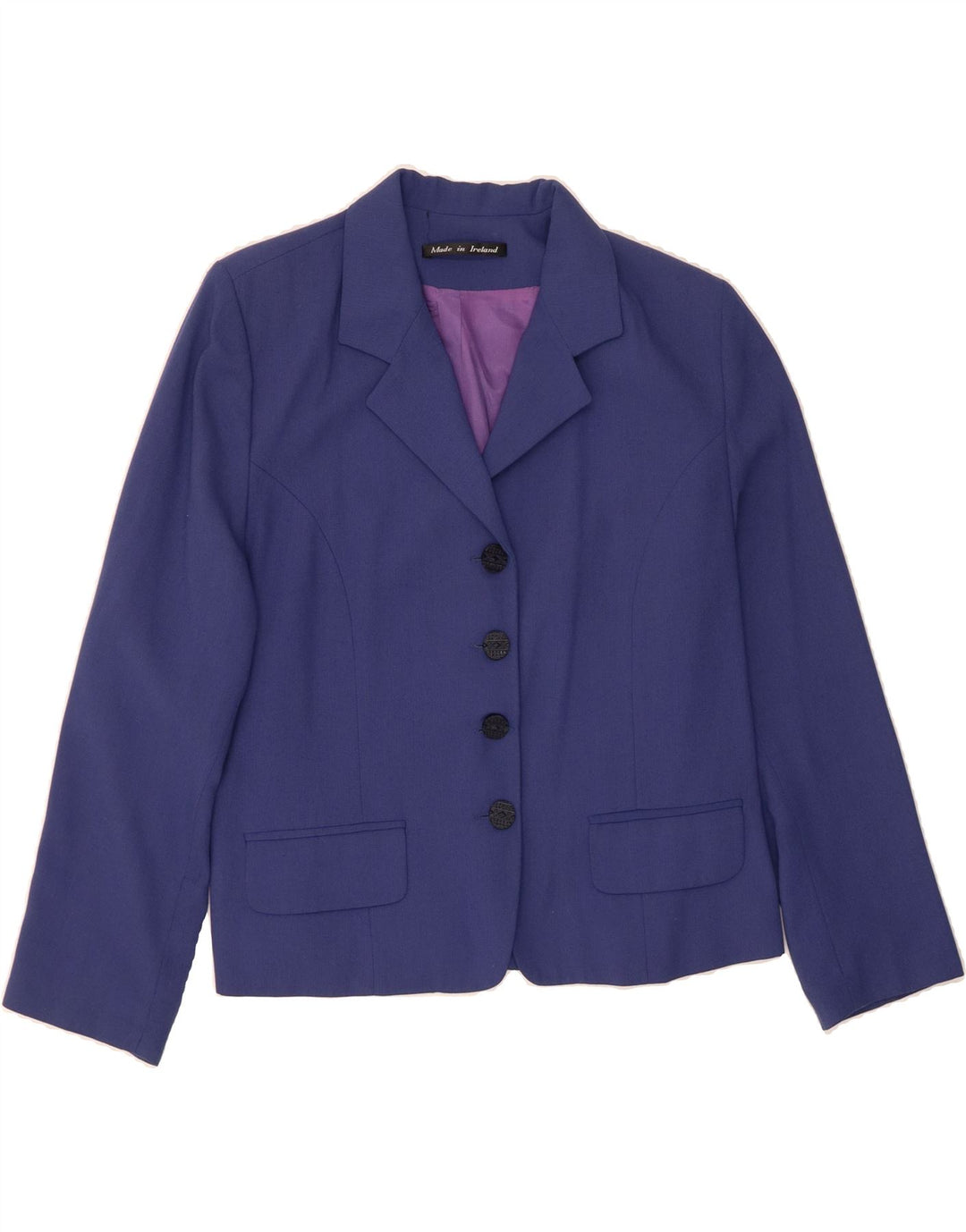 VINTAGE Womens 4 Button Blazer Jacket UK 16 Large Blue Polyester Vintage Vintage and Second-Hand Vintage from Messina Hembry 