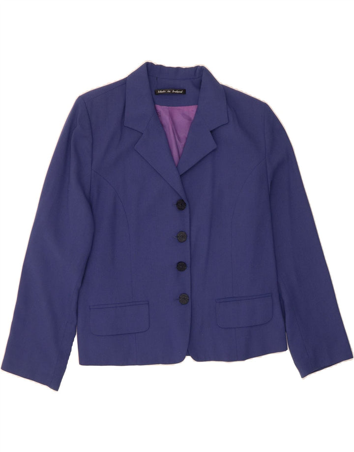 VINTAGE Womens 4 Button Blazer Jacket UK 16 Large Blue Polyester Vintage Vintage and Second-Hand Vintage from Messina Hembry 