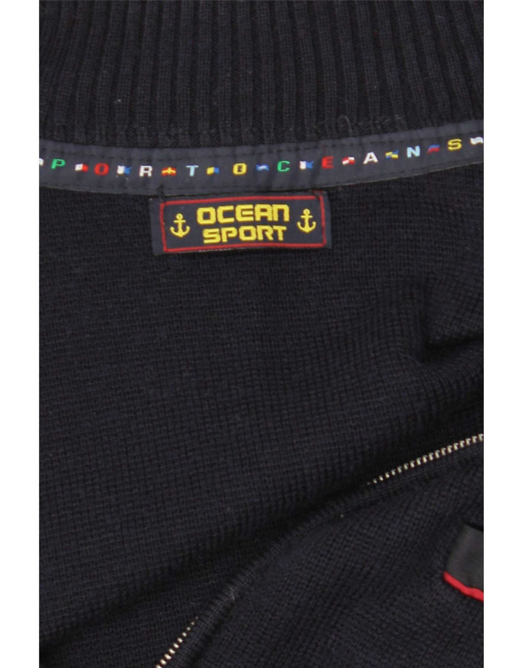 Vintage Herren-Cardigan mit durchgehendem Reißverschluss, mittleres Marineblau