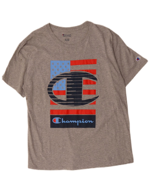 Champion Mens Graphic T-Shirt Top Large Grey Cotton