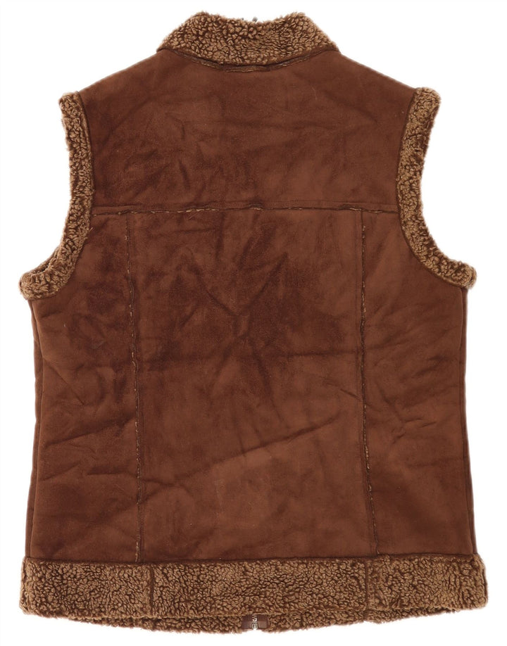Marks & Spencer Sherpa-Gilet für Damen, UK 12, mittelbraun, Polyester