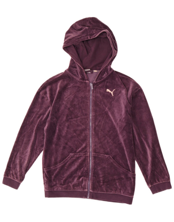 Puma Girls Velvet Zip Hoodie Sweater 13-14 Years Purple Cotton