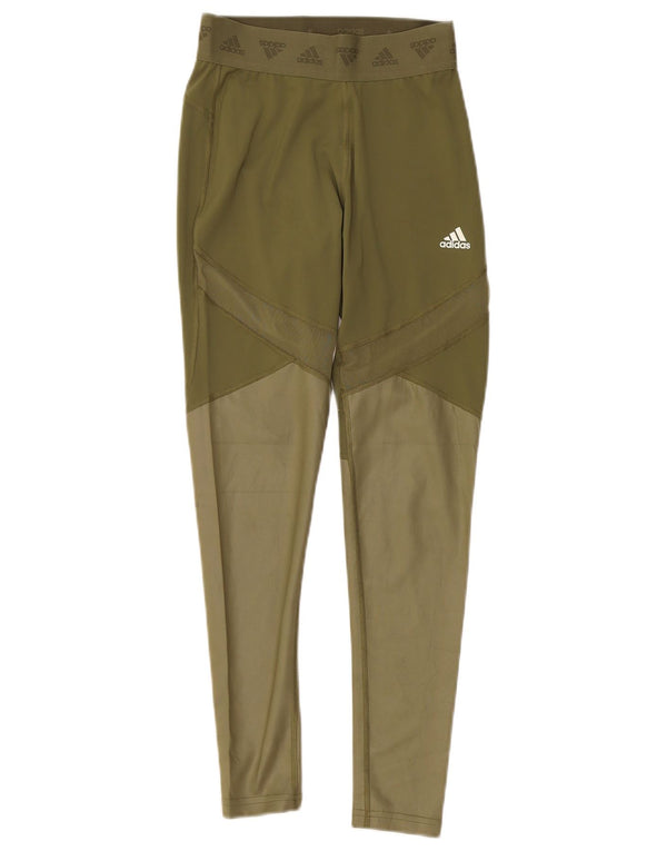 Adidas Damen Aeroready Leggings UK 8/10 Small Khaki Colourblock Polyester