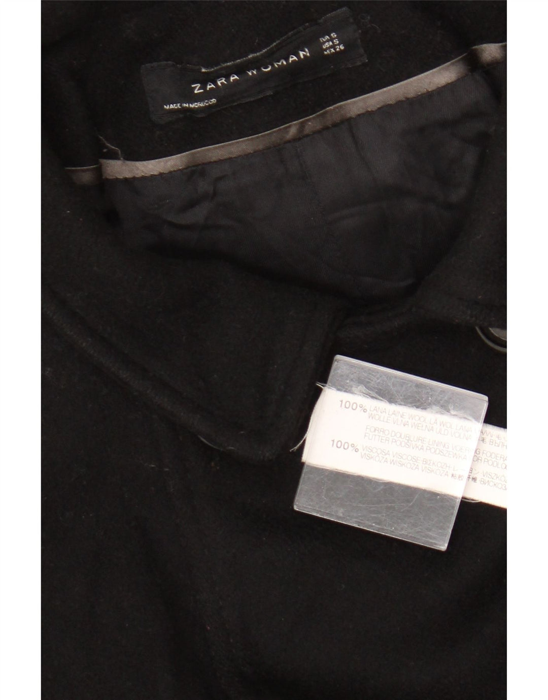 Zara Damen Zweireihiger Mantel UK 10 Small Schwarze Wolle