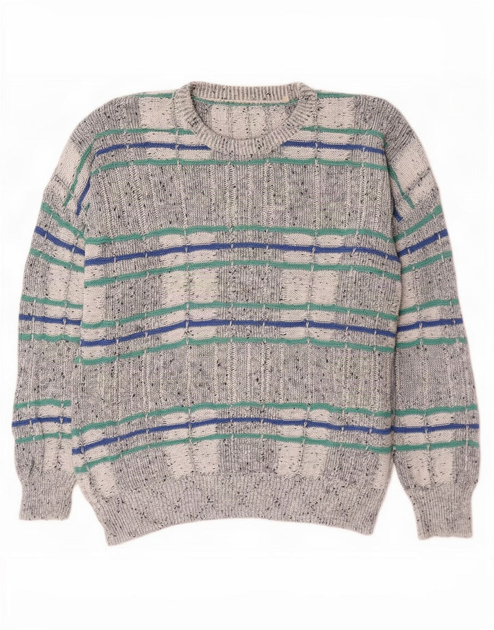 Vintage Herren Pullover mit Rundhalsausschnitt, groß, grau kariert