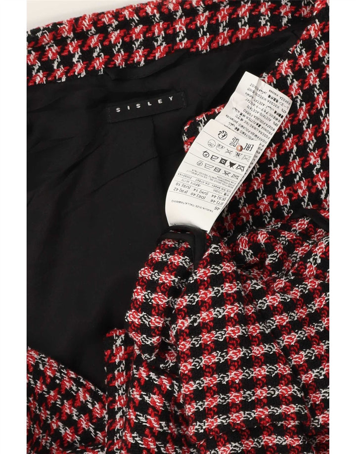 Sisley Damen 1-Knopf-Blazer-Jacke, UK 14, große rote Hahnentritt-Baumwolle