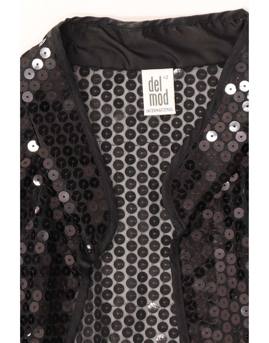 Del Mod Womens Durchsichtiges Pailletten-Cardigan-Oberteil EU 42 Großes schwarzes Polyester