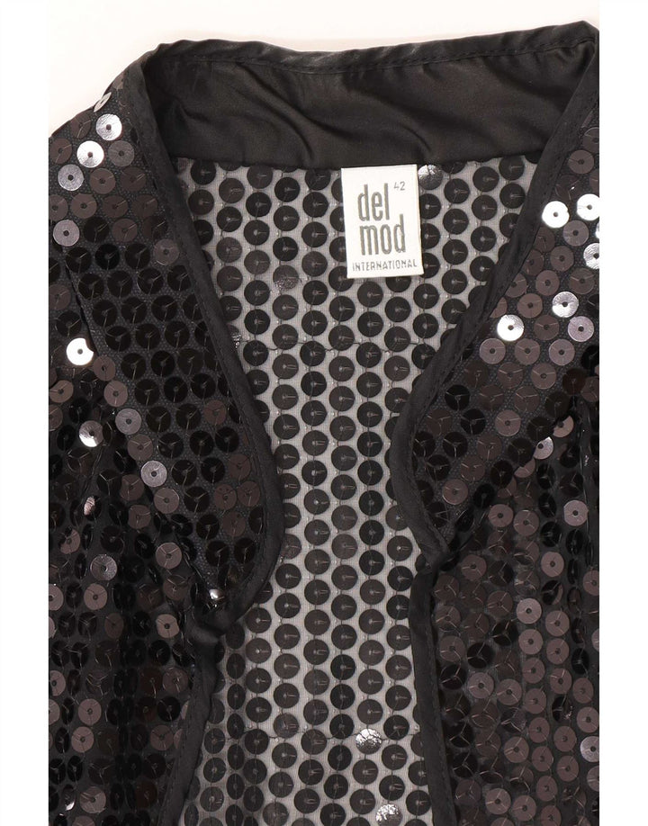 Del Mod Womens Durchsichtiges Pailletten-Cardigan-Oberteil EU 42 Großes schwarzes Polyester
