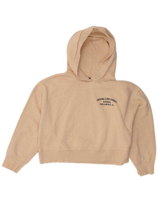 Zara Damen Crop Graphic Hoodie Pullover UK 14 Medium Beige