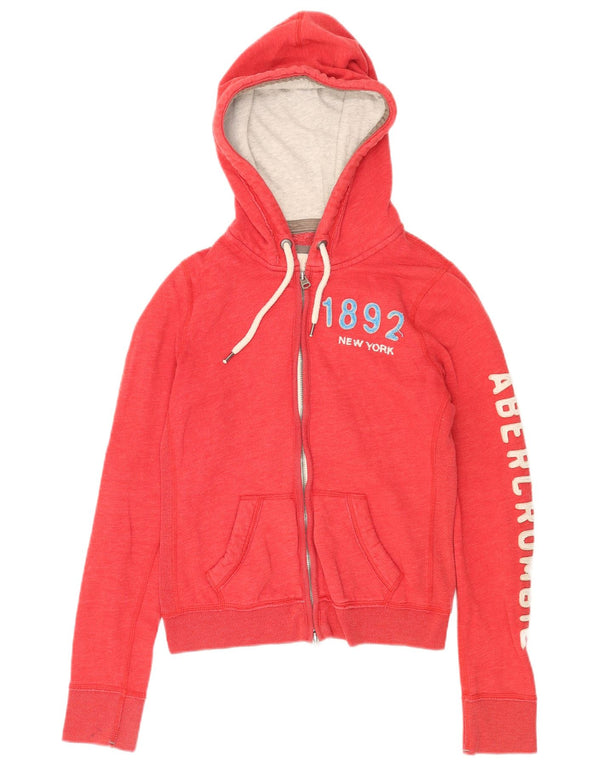 Abercrombie & Fitch Damen Graphic Zip Hoodie Pullover UK 14 Mittelrot