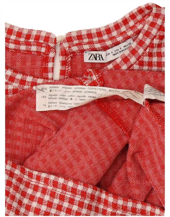 Zara Damen-A-Linien-Kleid, Größe S, Rot, Gingham-Polyester, Größe 36