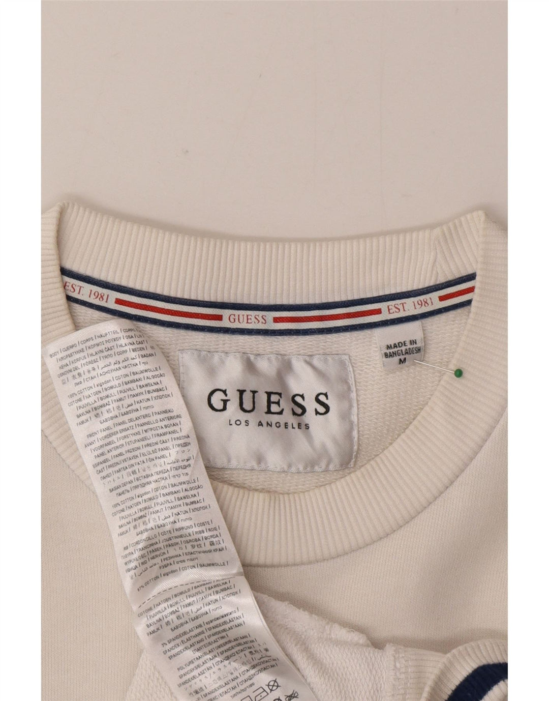 Guess Herren-Grafik-Oberteil, langärmelig, mittelweiß, Colourblock-Baumwolle