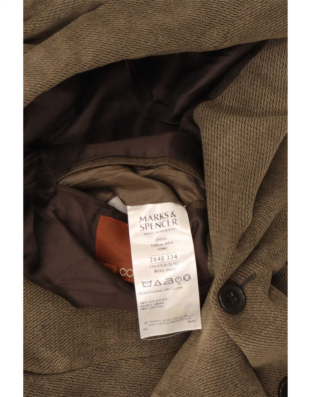 Marks & Spencer Herren-Blazer, lang, mit 3 Knöpfen, UK 44, XL, braun, Viskose
